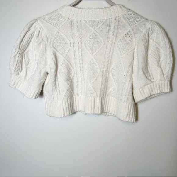 Hill House Ollie Sweater Cardigan Cropped Pearl Buttons Puff Sleeves Small White - Picture 4 of 12